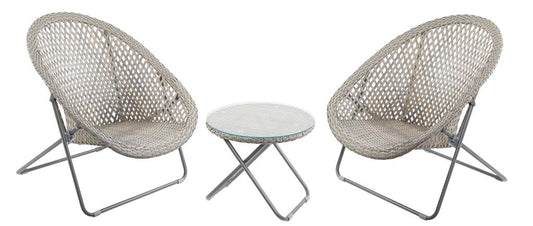 TOBS Natural/Grey Faux Rattan Folding Lounge Set
