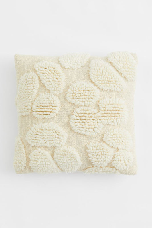 Tufted Wool-Blend Cushion Cover, Cream 50x50cm