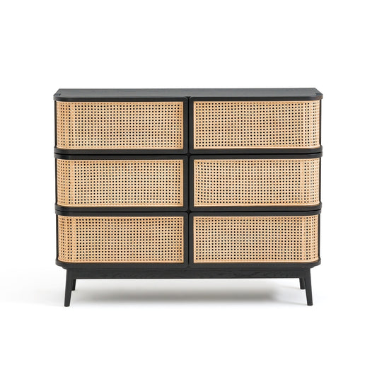 LAORA CANE CHEST 6 DRAWERS, 95x120x42cm