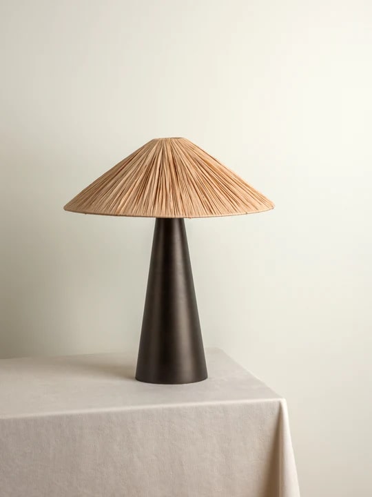 Tora Blackened Brass and Natural Raffia Table Lamp