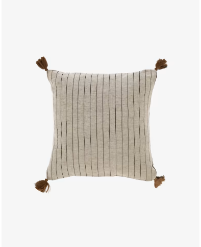 Sagira 100% Cotton Cushion Cover Beige With Brown Tassel