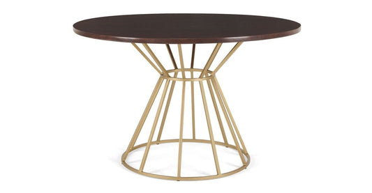 Brass & Walnut Round Dining Table, 0x120x77cm