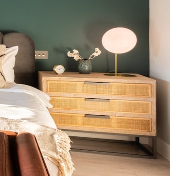 Fir wood and rattan wicker Chest Of Drawers, 41x80x69cm