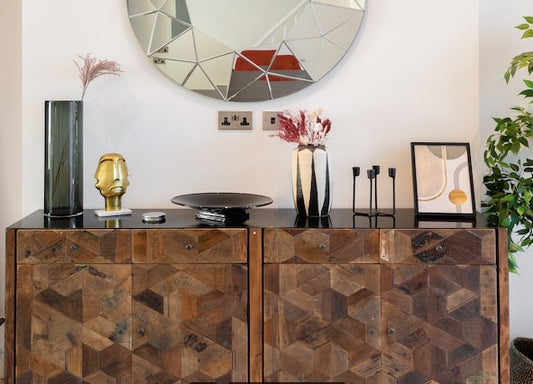 Geo-Inlay & Steel Industrial Sideboard, 85x180x40cm