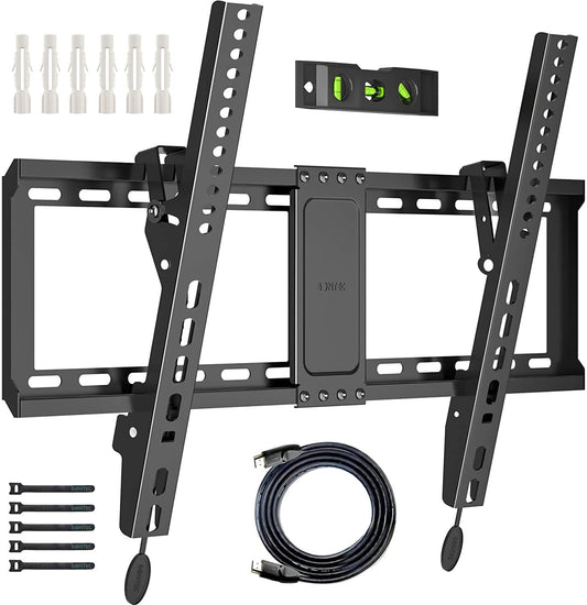 BONTEC TV Wall Mount for Most 37-70 Inch LED LCD Plasma Flat Curved TVs, Tilt TV Wall Bracket with Max. VESA 600x400mm, Up to 60kg, Bubble Level, 1.8m HDMI Cable and Cable Ties included