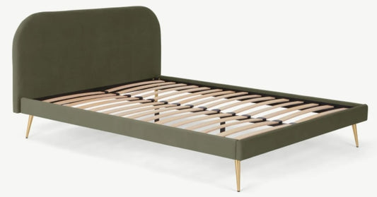 Eulia Double Bed, Sycamore Green Velvet & Brass Legs, 204 x 153 x 90cm