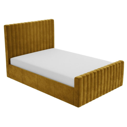 Khloe Velvet King Size Ottoman Bed in Mustard Yellow, 216x159.5x123cm