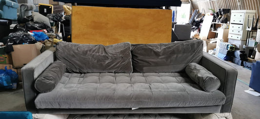 Grey Velvet 3 Seater Sofa, 95x225x55cm