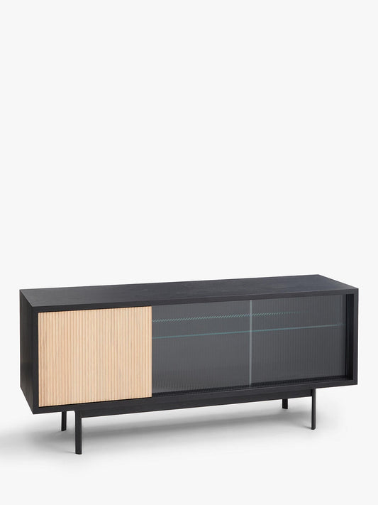 JOHN LEWIS FLUTED GLASS SIDEBOARD IN BLACK, 150x42x65cm