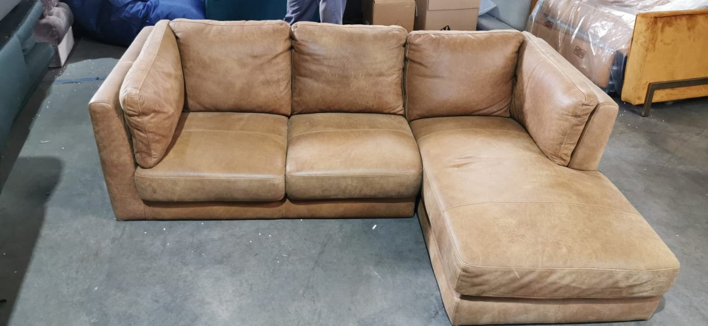 Brown Leather Right Hand 3 seater, 145x205x82cm