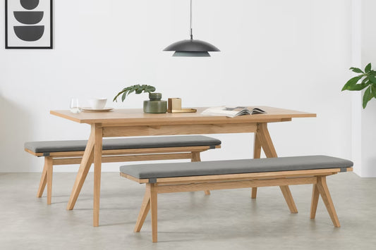 WINGROVE 8-10-SEATER DINING TABLE IN OAK TO INCLUDE (1) WINGROVE DINING BENCH IN FRENCH OAK AND COOL GREY - COMBINED