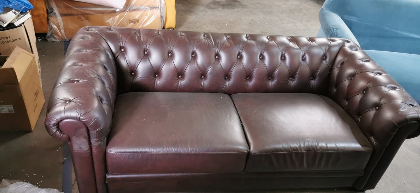 Brown Leather Chesterfield Sofa 2 seats, 90x195x68cm