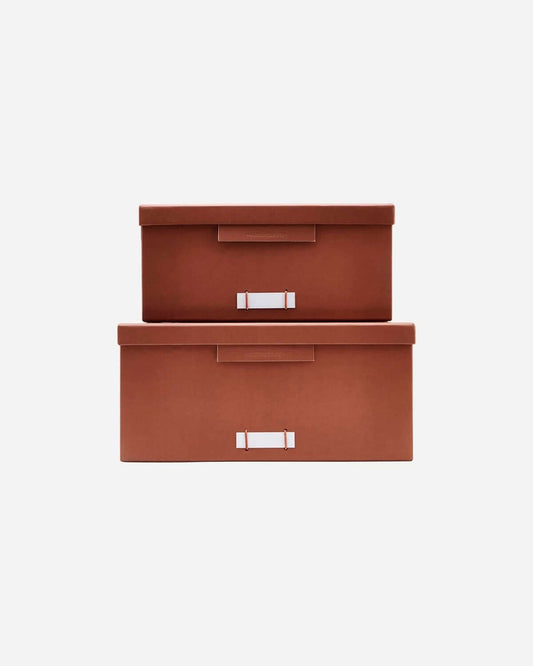Boxes w. lids, File, Cognac
