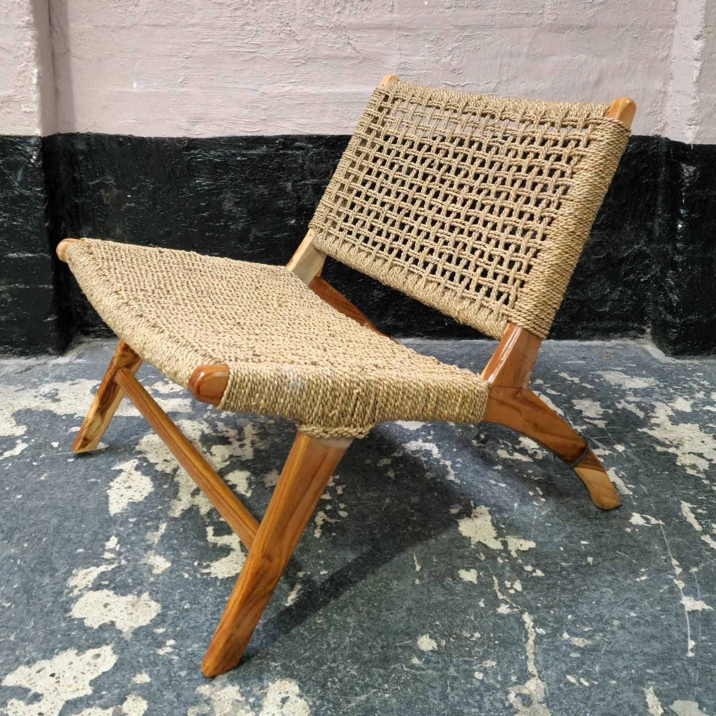 Teak wood and rattan Lazy chair