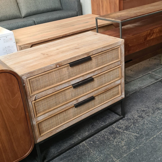 Fir wood and rattan wicker Chest Of Drawers, 45x80x70cm