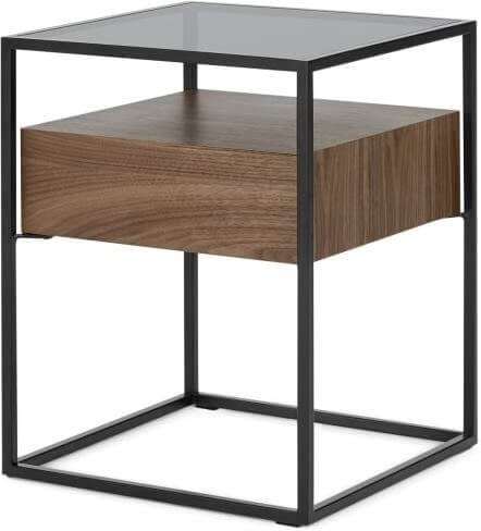 Jaxta Bedside, Walnut and Smoked Glass