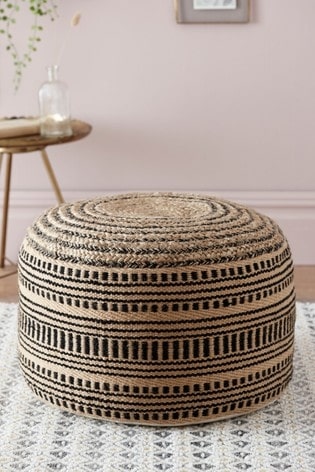 Black/Natural Jute Pouffe, 0 x 55 x 40cm