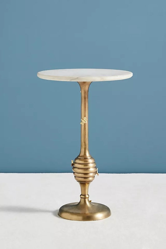 Bumble Drink Table In With Marble Top and Brass Pedestal, 0x35.56x54.61cm