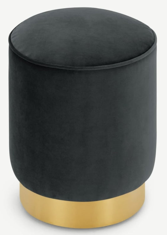 Hetherington Small Brass Base Pouffe, Mirage Grey Velvet, 35x35x40cm