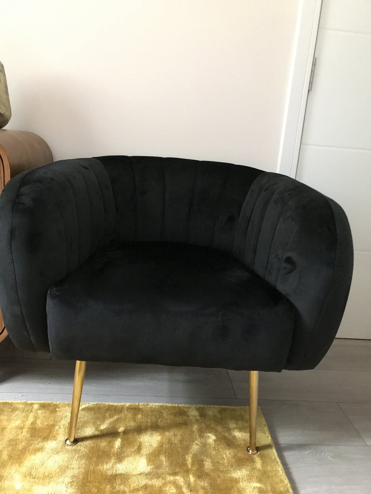 Black Velvet and Brass Tub Chair, 88x56x24cm