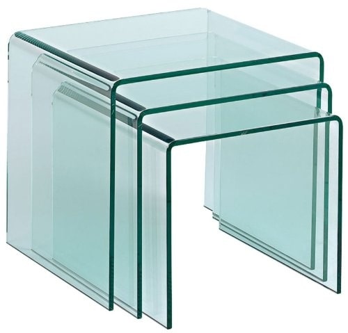 Milan Bent Glass Nest of 3 Clear Side Tables, 41x41x42cm