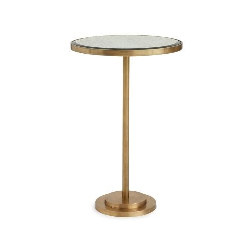 Cinema Oval Pedestal Side Table In Brushed Antique Brass With Beveled Distressed Mirrored Top, 69x46x33cm