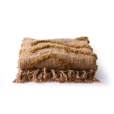 Cotton Fringe Pattern Throw Brown