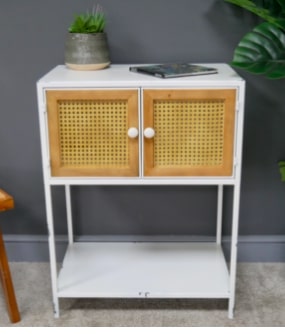 Storage Cabinet, White metal and Rattan