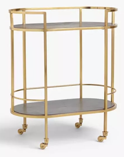 JOHN LEWIS & PARTNERS VINTAGE STYLE DRINKS TROLLEY IN BRASS AND BLACK, 40x69.5x82.5cm