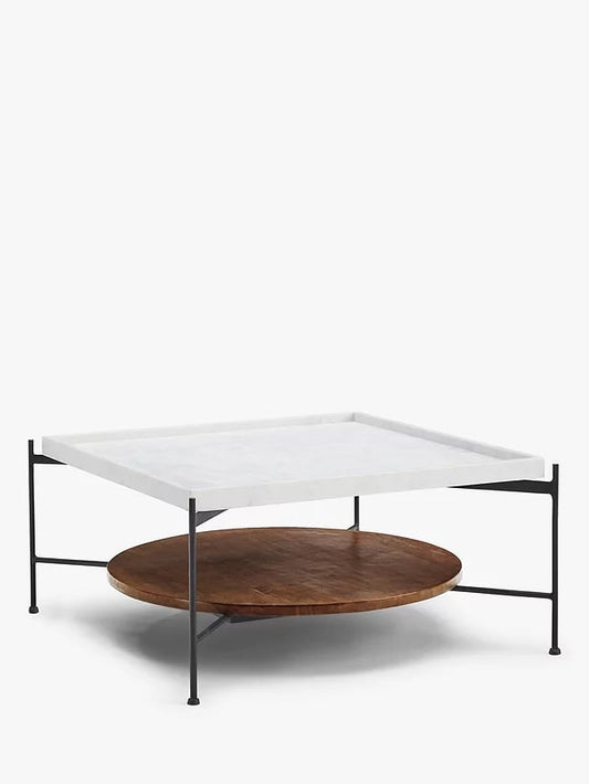 John Lewis & Partners + Swoon Rubin Coffee Table, White Marble, 75x75x35cm