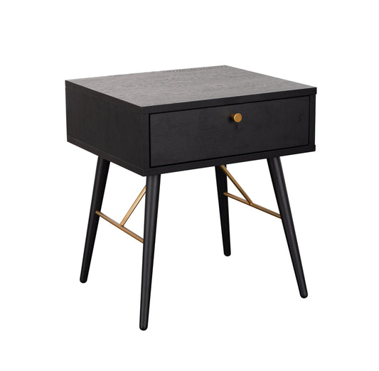 Barcelona Bedside Table 1 Drawer - Black and Copper, 40 x 45 x 50cm