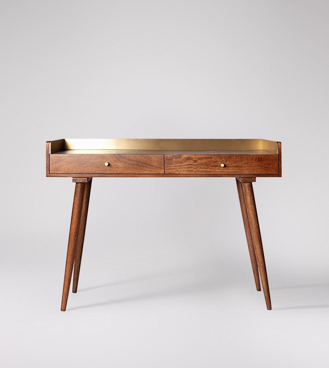Swoon Editions Fresco Desk, Light Brown Mango Wood and brass, 40x110x82cm