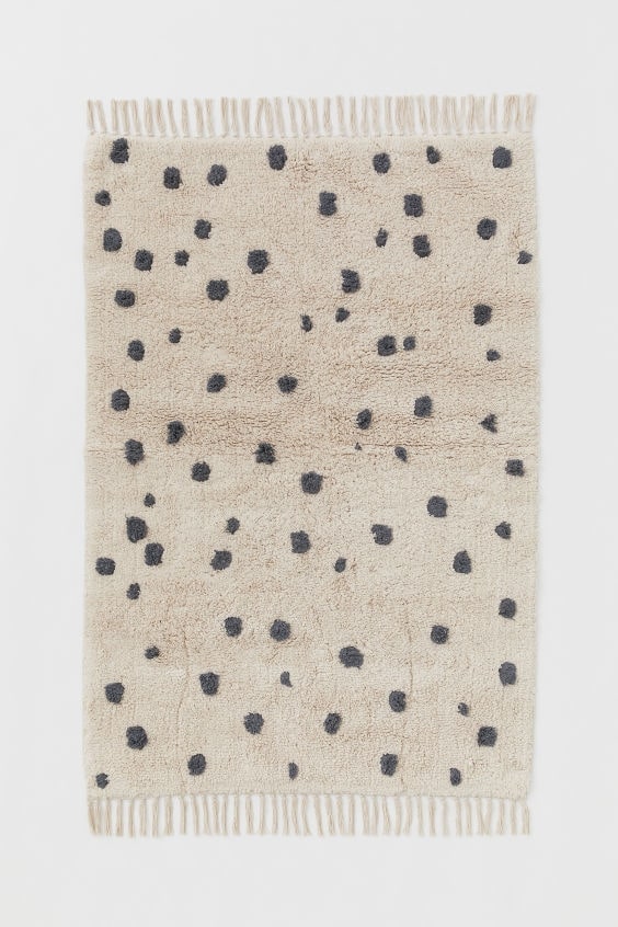 Spotted Cotton Rug - Light beige/Grey spotted, 90x130cm