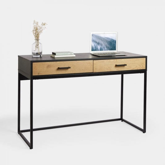 Black & Oak Effect 2 Drawer Desk, 53.5x120x79cm