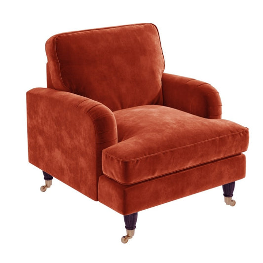 Burnt Orange Velvet Armchair - Payton, 86x78x85cm