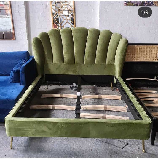 Green Velvet Feather back bed, King Size