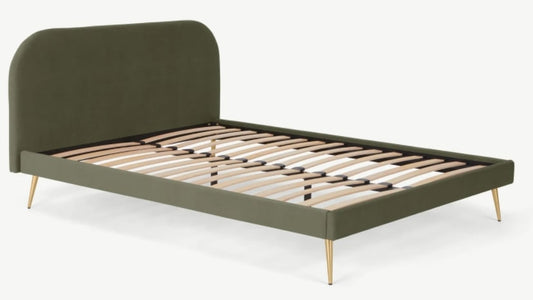 Eulia King Size Bed, Sycamore Green Velvet & Brass Legs, 212x168x90cm
