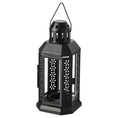 ENRUM lantern f tealight, in/out 22 black, 12 x 12 x 22cm