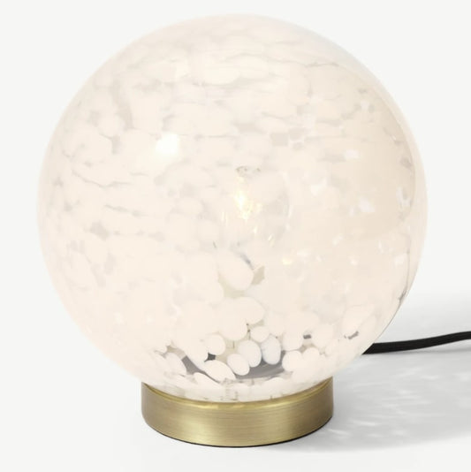 Julia Table Lamp, White Speckled Glass & Brass