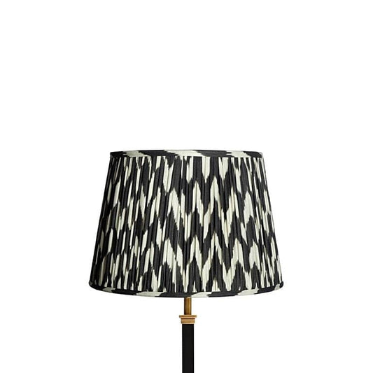 Straight Empire Gathered Lampshade In Black Printed Linen Ikat 30cm