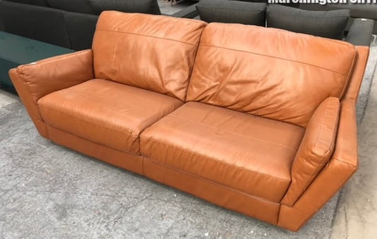 MODERN STYLE 3 SEATER LEATHER SOFA IN LIGHT TAN, 90x215x75cm