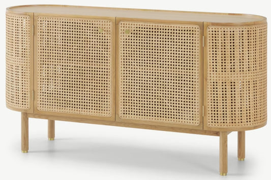 Ankhara Sideboard In Natural Oak & Rattan, 43x145x77cm