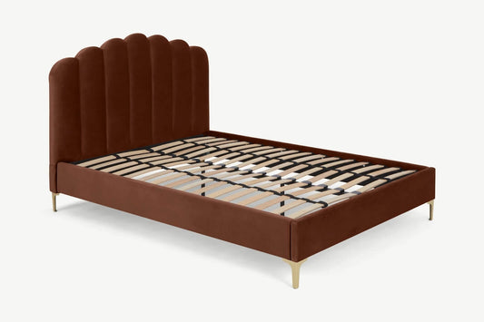 Delia King Size Bed, Warm Caramel Velvet, 215x161x120cm