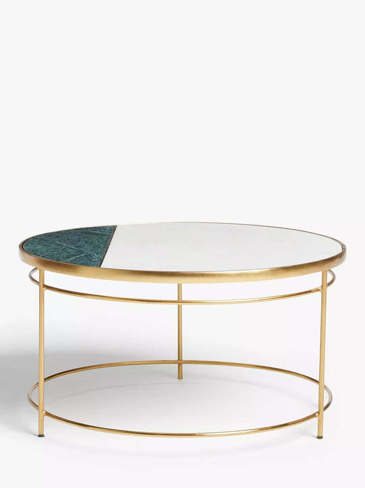 John Lewis & Partners + Swoon Sartre Marble Coffee Table, Gold/Green, 75x75x40cm