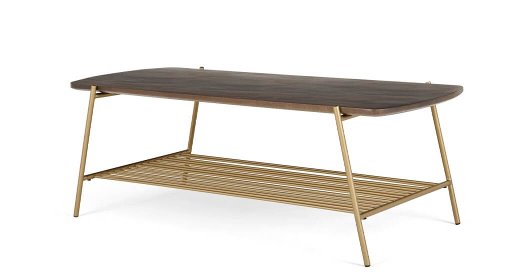 Bortolin Coffee Table, Mango Wood and Brass, 52x120x42cm