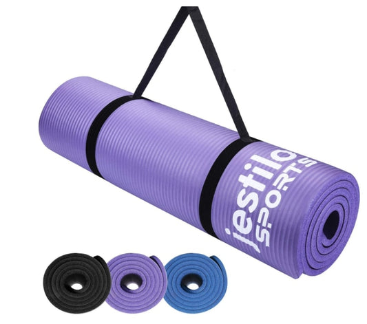 Jestilo Yoga Mat for Women and Men| Non-slip NBR exercise mat | Eco-friendly, Light-Weight Mat with Carry Strap for Yoga, Meditation, Pilates and Gymnastics| Size 183 * 61cm with 10MM Thickness