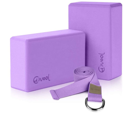 Hivool Yoga Block Set with 2 High-Density EVA and Non-Slip Surface Foam(9"x6"x3") and Metal D-Ring Strap to Improve Balance and Flexibility for Yoga, Meditation, and Pilates