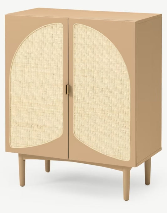 EMMI HALLWAY STORAGE CABINET IN CARAMEL & RATTAN, 36x73x91cm
