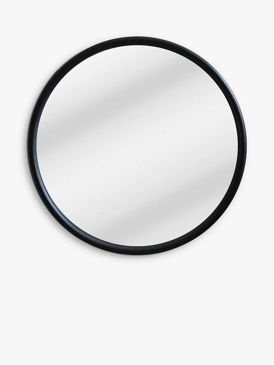 Wooden Curved Edge Round Wall Mirror, 100cm, Black