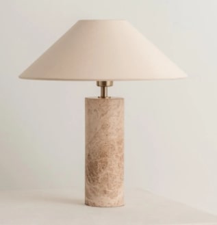 Denari 1 Light Small Brown Marble Cylinder Table Lamp, 32x32x35cm